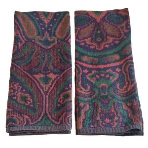 2 Ralph Lauren Paisley Medallion Jewel Tone Hand Towel 30x16 100% Cotton USA VTG